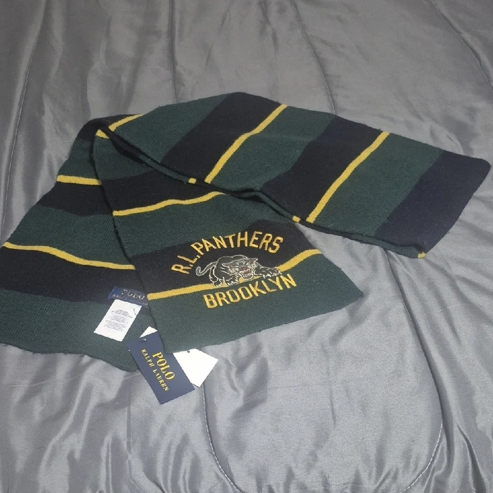 Ralph Lauren Green and Navy Scarf with Yellow Details